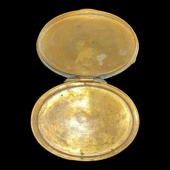 Antique Gold-Tone Brass Trinket Box With Turquoise Accents & Floral Design - Picture 9 of 9